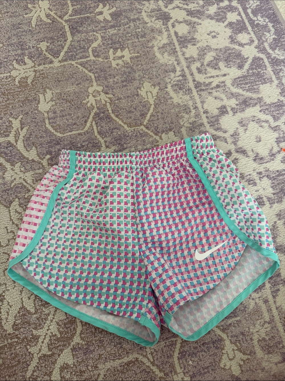 Nike Women's Pink and Teal Checkered Athletic Shorts
